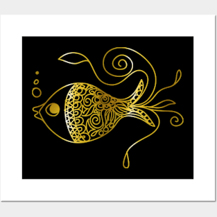 Unique Golden Floral Fish Posters and Art